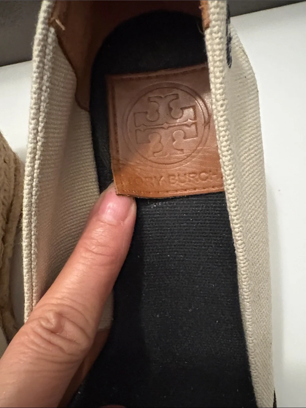 Tory Burch Black and Cream Canvas Peep-Toe Espadrille Wedges